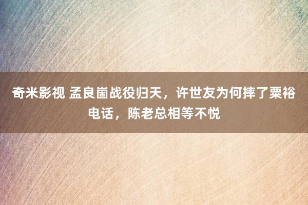 奇米影视 孟良崮战役归天，许世友为何摔了粟裕电话，陈老总相等不悦