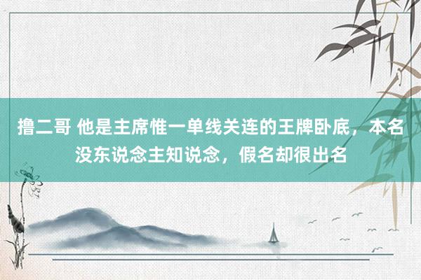 撸二哥 他是主席惟一单线关连的王牌卧底，本名没东说念主知说念，假名却很出名